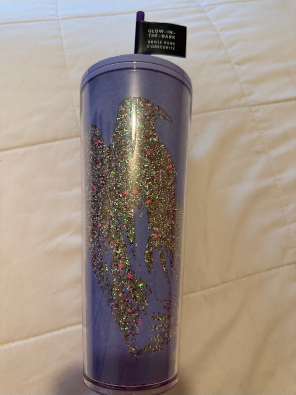 New Starbucks Purple Glitter Raven Glow-In-The-Dark 24oz Tumbler